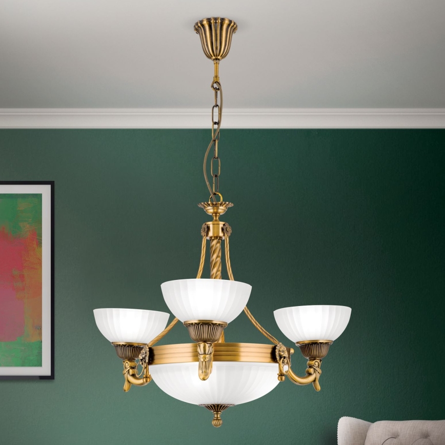 Candeeiro suspenso ROCCA 6xE27/60W/230V diâmetro 64 cm bronze/branco