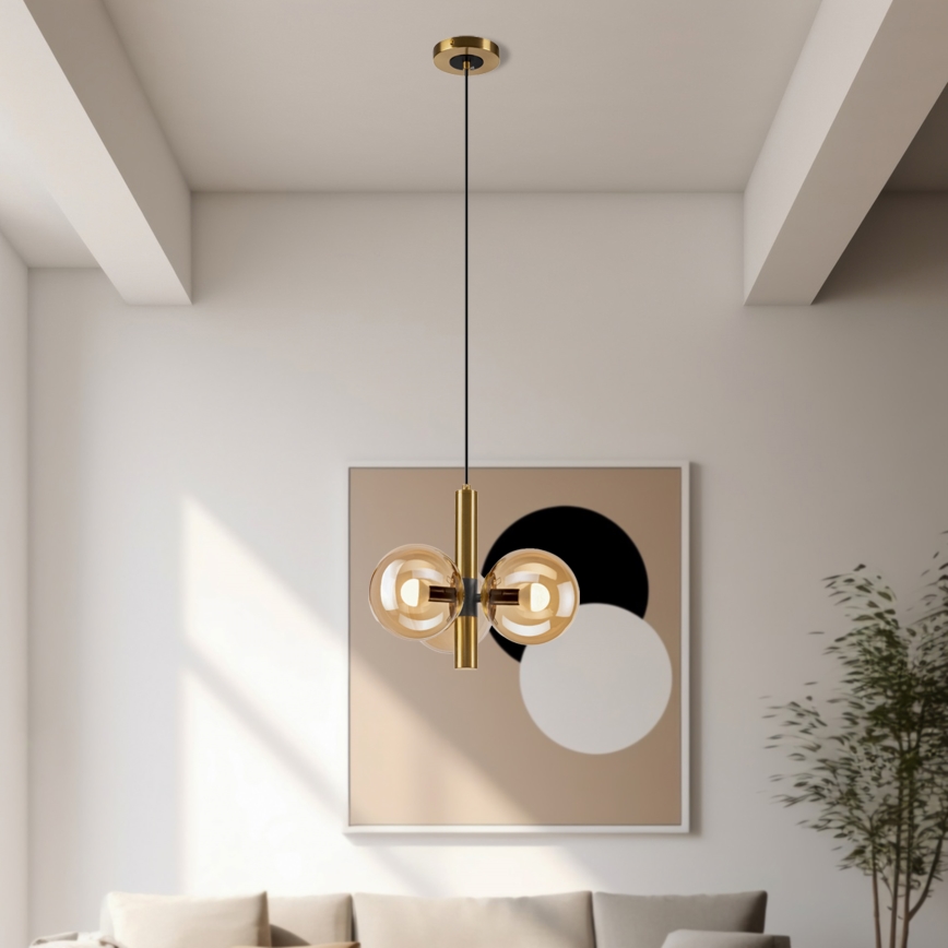 Candeeiro suspenso ROLLO 3xE14/5W/230V dourado/fumado bege