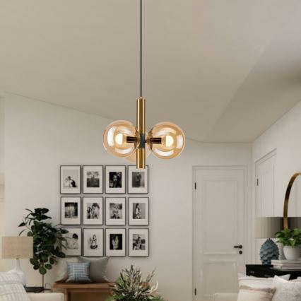 Candeeiro suspenso ROLLO 3xE14/5W/230V dourado/fumado bege