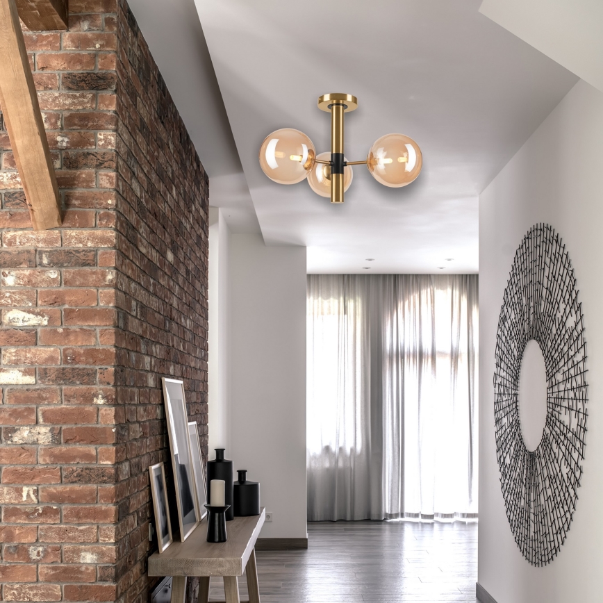 Candeeiro suspenso ROLLO 3xG9/5W/230V dourado/fumado bege