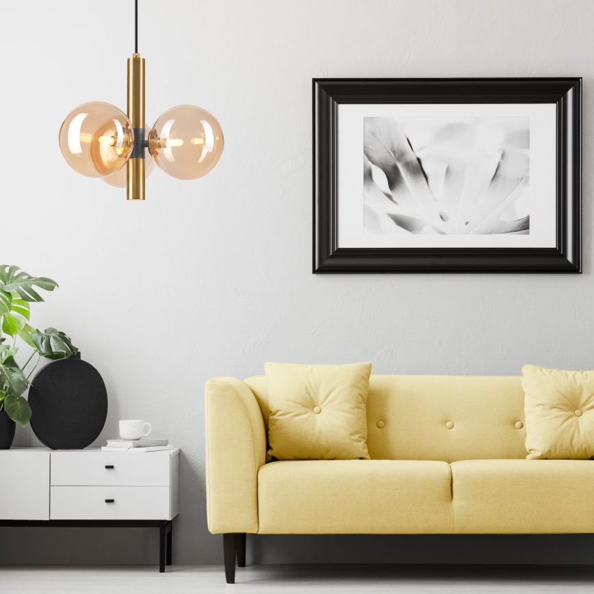 Candeeiro suspenso ROLLO 3xG9/5W/230V dourado/fumado bege