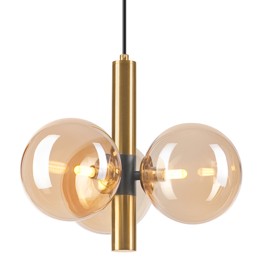 Candeeiro suspenso ROLLO 3xG9/5W/230V dourado/fumado bege