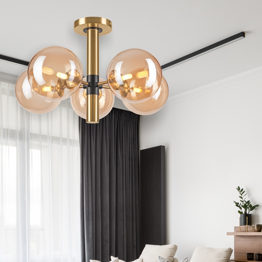 Candeeiro suspenso ROLLO 5xG9/5W/230V dourado/fumado bege