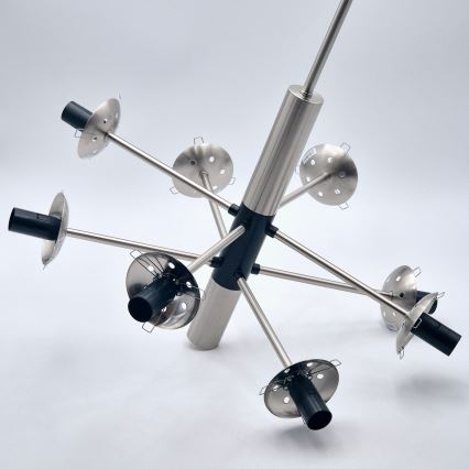 Candeeiro suspenso ROLLO 8xE14/5W/230V cromado mate/fumado