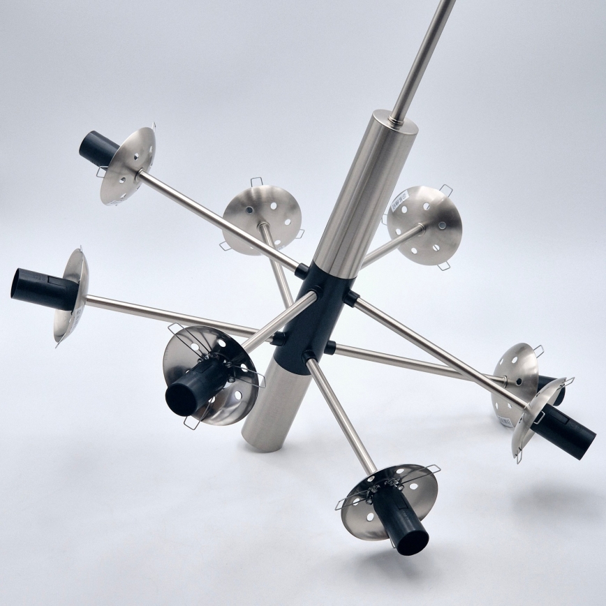 Candeeiro suspenso ROLLO 8xE14/5W/230V cromado mate/fumado