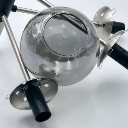 Candeeiro suspenso ROLLO 8xE14/5W/230V cromado mate/fumado