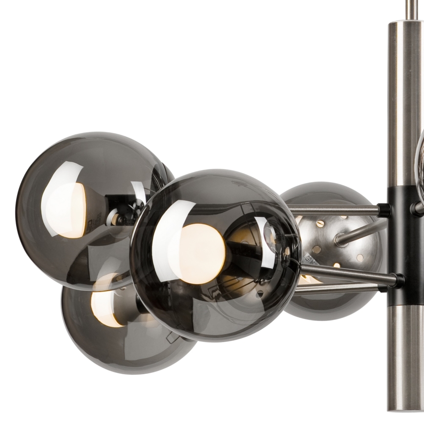 Candeeiro suspenso ROLLO 8xE14/5W/230V cromado mate/fumado