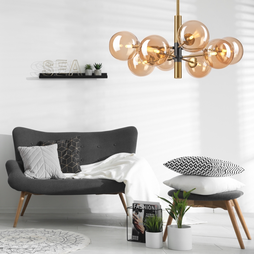 Candeeiro suspenso ROLLO 8xG9/5W/230V dourado/fumado bege