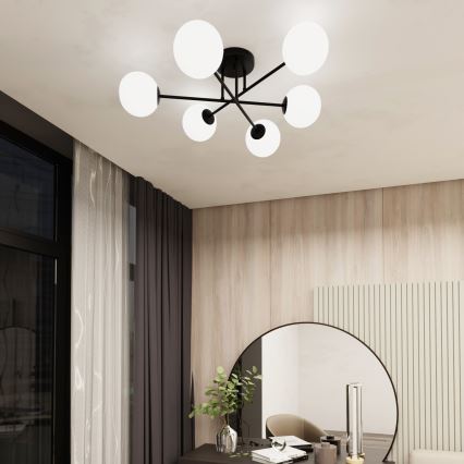 Candeeiro suspenso ROMA 6xE14/10W/230V preto/branco