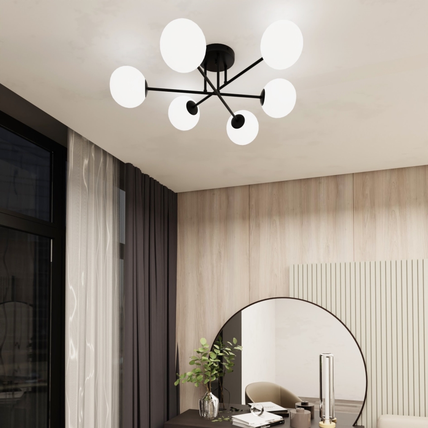 Candeeiro suspenso ROMA 6xE14/10W/230V preto/branco