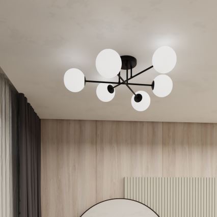 Candeeiro suspenso ROMA 6xE14/10W/230V preto/branco