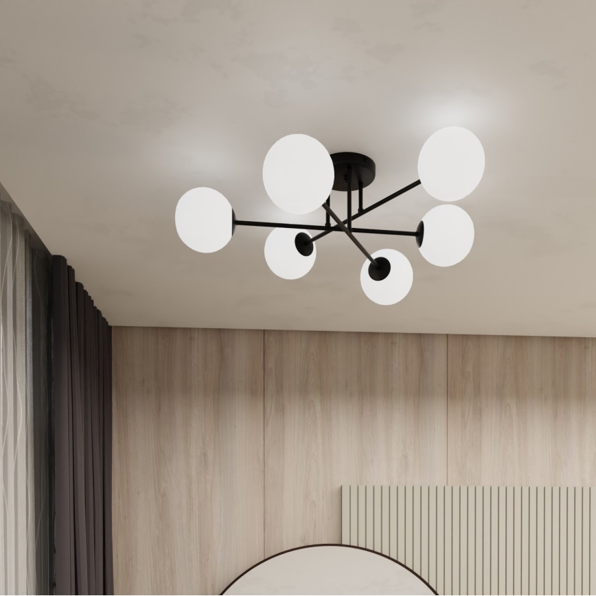Candeeiro suspenso ROMA 6xE14/10W/230V preto/branco
