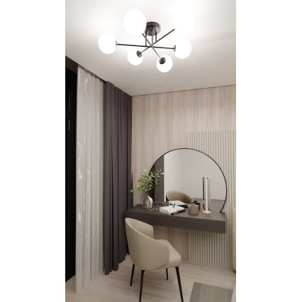 Candeeiro suspenso ROMA 6xE14/10W/230V preto/branco