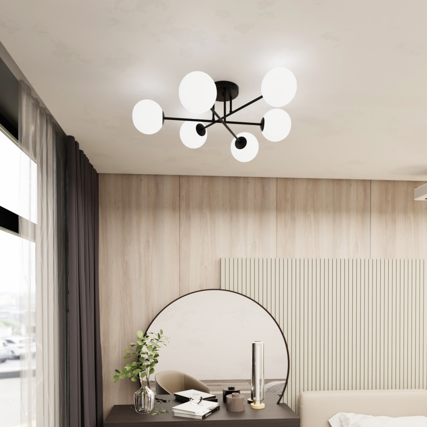Candeeiro suspenso ROMA 6xE14/10W/230V preto/branco
