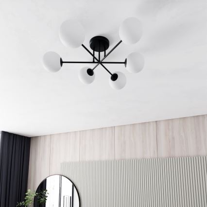 Candeeiro suspenso ROMA 6xE14/10W/230V preto/branco