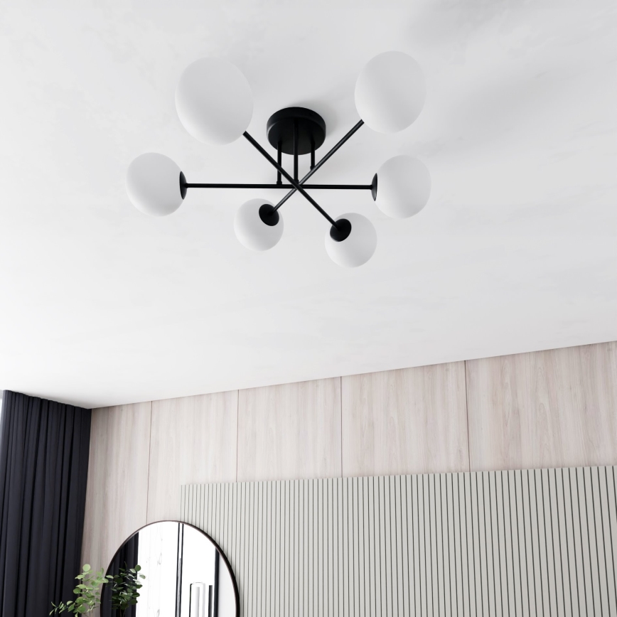 Candeeiro suspenso ROMA 6xE14/10W/230V preto/branco