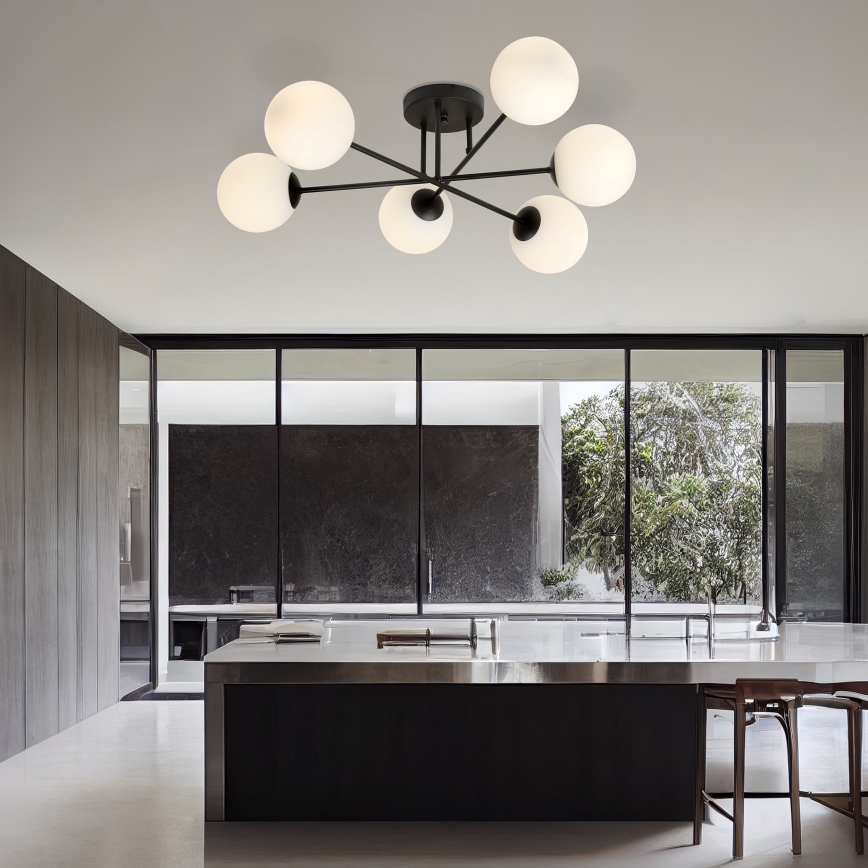 Candeeiro suspenso ROMA 6xE14/10W/230V preto/branco