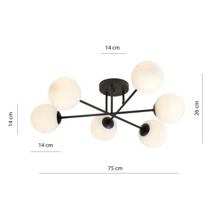 Candeeiro suspenso ROMA 6xE14/10W/230V preto/branco