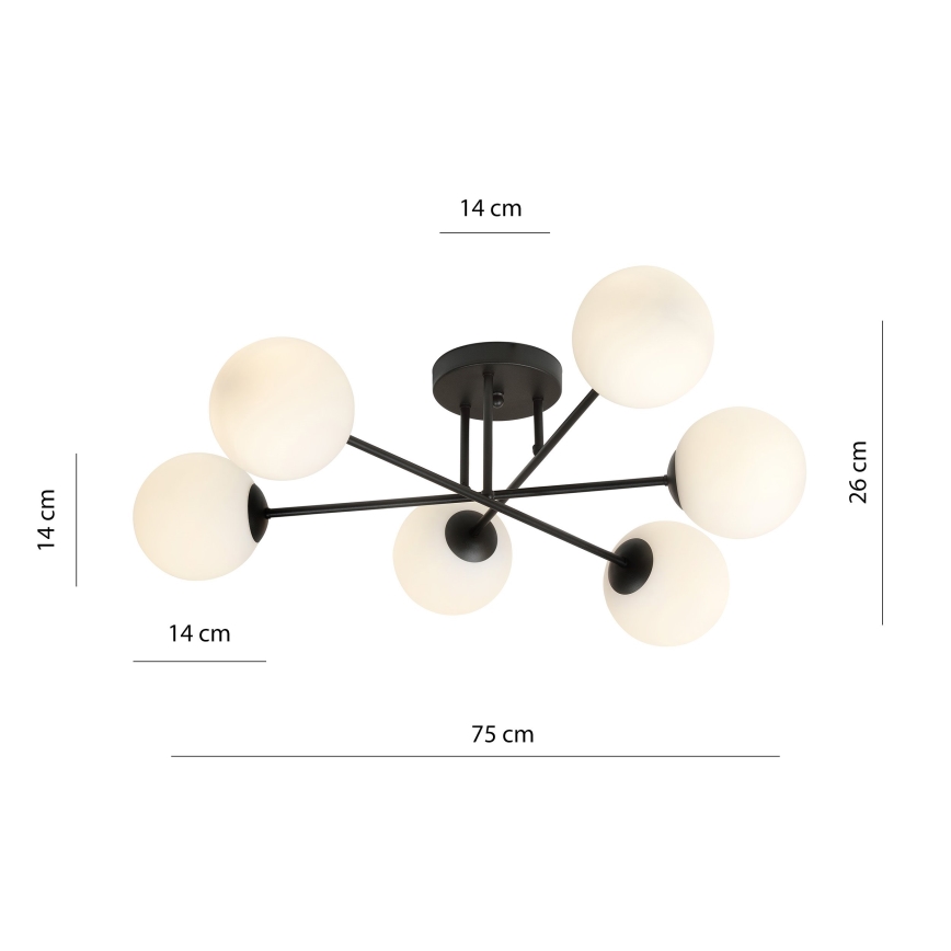 Candeeiro suspenso ROMA 6xE14/10W/230V preto/branco