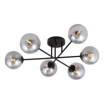 Candeeiro suspenso ROMA 6xE14/10W/230V preto/fumado