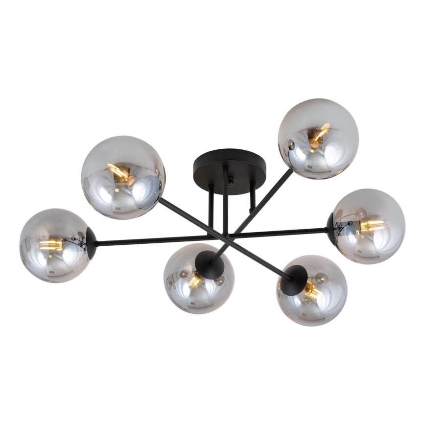 Candeeiro suspenso ROMA 6xE14/10W/230V preto/fumado