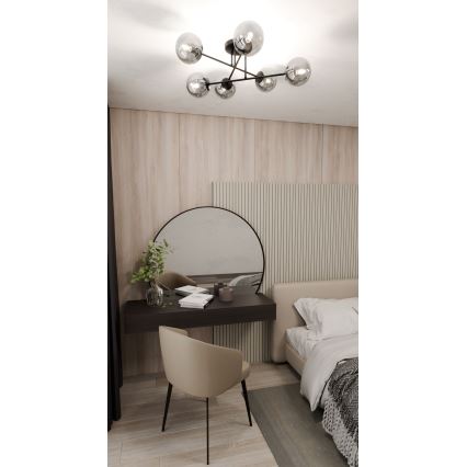 Candeeiro suspenso ROMA 6xE14/10W/230V preto/fumado