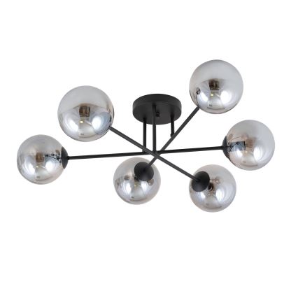 Candeeiro suspenso ROMA 6xE14/10W/230V preto/fumado