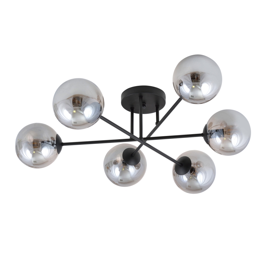 Candeeiro suspenso ROMA 6xE14/10W/230V preto/fumado