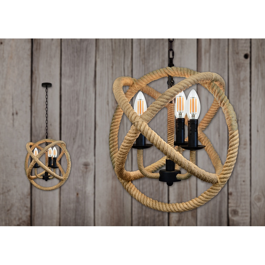 Candeeiro suspenso ROPE GLOBO 3xE14/10W/230V