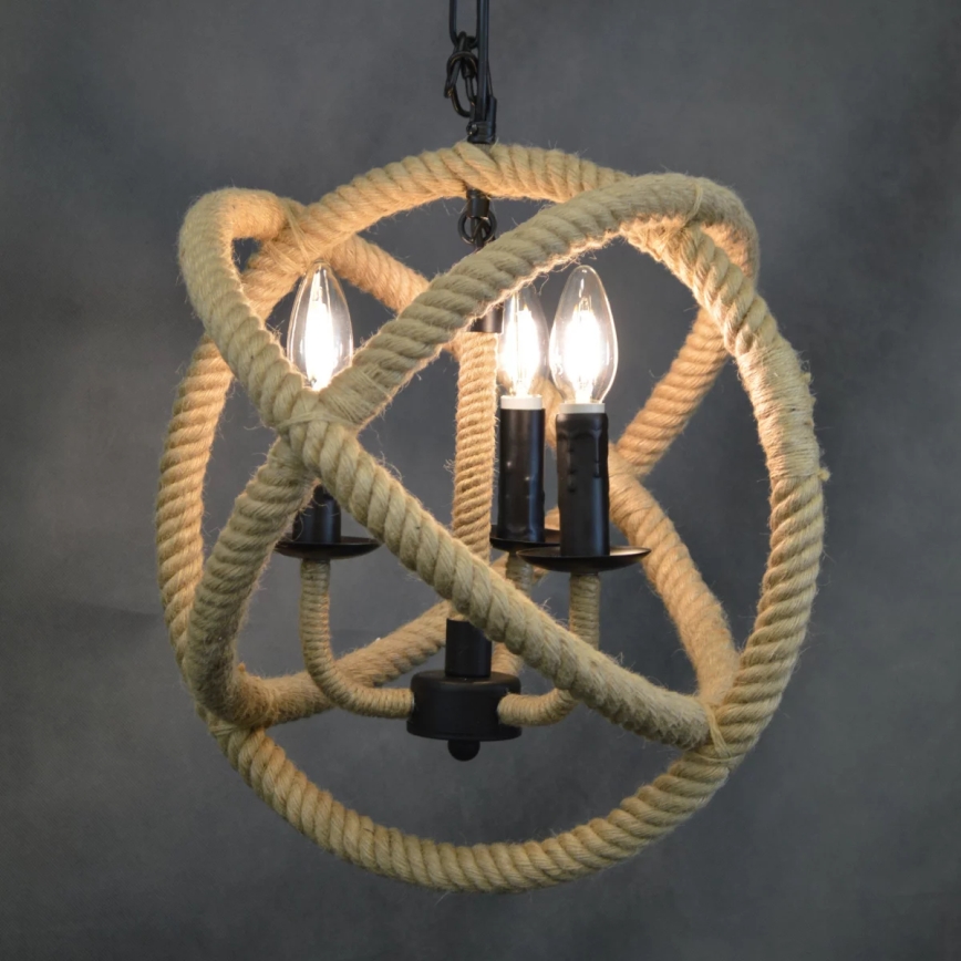 Candeeiro suspenso ROPE GLOBO 3xE14/10W/230V