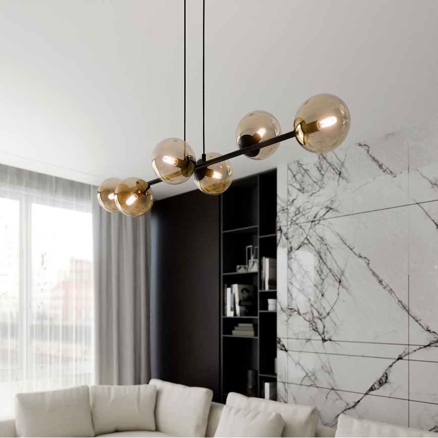 Candeeiro suspenso ROSSI 6xE14/10W/230V preto/bege