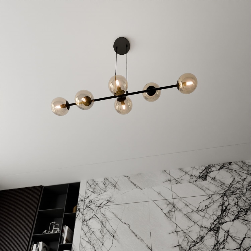 Candeeiro suspenso ROSSI 6xE14/10W/230V preto/bege