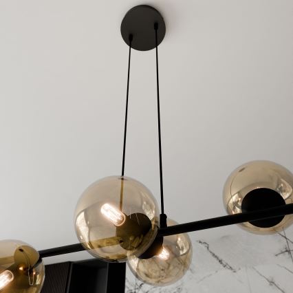 Candeeiro suspenso ROSSI 6xE14/10W/230V preto/bege