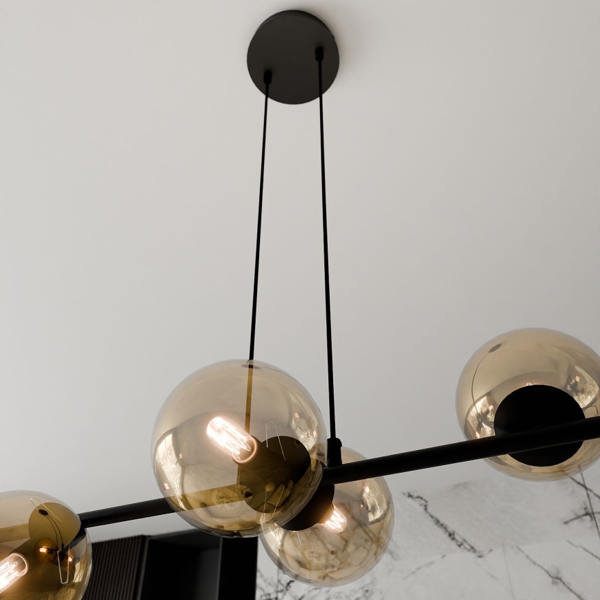 Candeeiro suspenso ROSSI 6xE14/10W/230V preto/bege