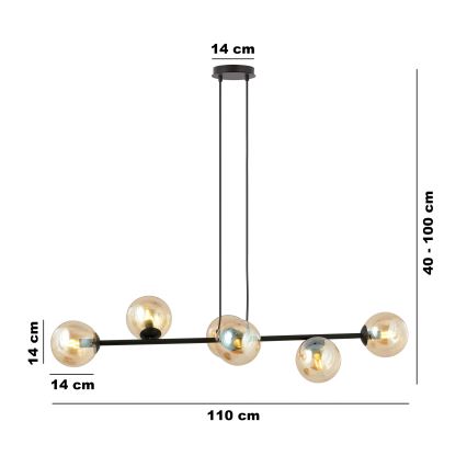Candeeiro suspenso ROSSI 6xE14/10W/230V preto/bege