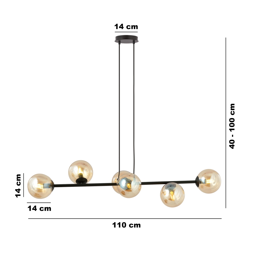 Candeeiro suspenso ROSSI 6xE14/10W/230V preto/bege