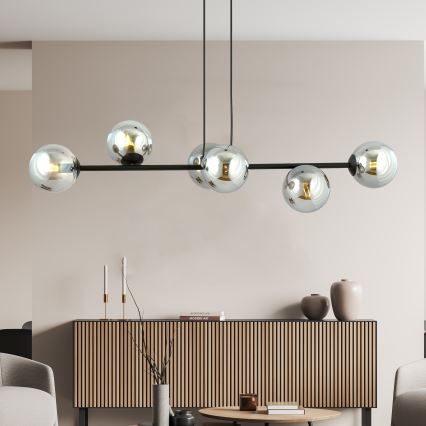 Candeeiro suspenso ROSSI 6xE14/10W/230V preto/cinzento