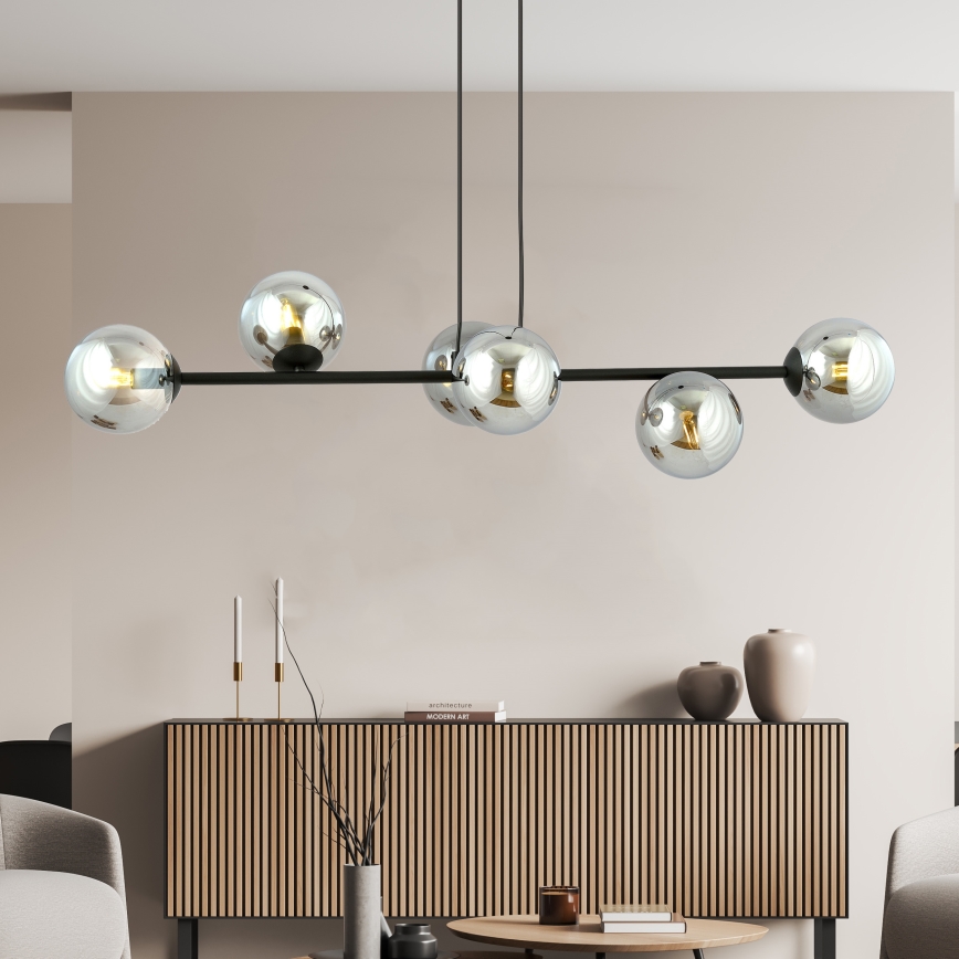 Candeeiro suspenso ROSSI 6xE14/10W/230V preto/cinzento