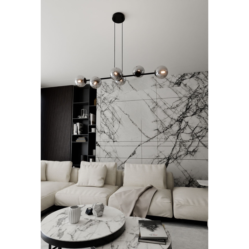 Candeeiro suspenso ROSSI 6xE14/10W/230V preto/cinzento