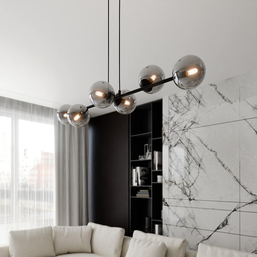 Candeeiro suspenso ROSSI 6xE14/10W/230V preto/cinzento