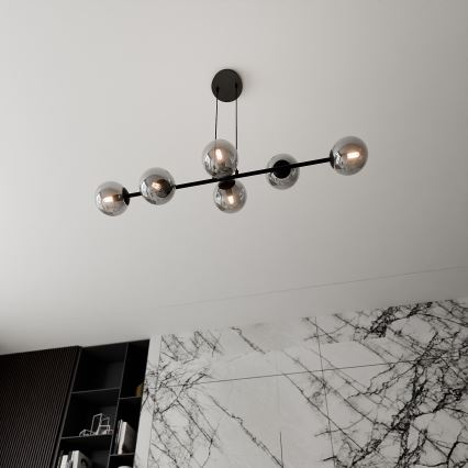 Candeeiro suspenso ROSSI 6xE14/10W/230V preto/cinzento
