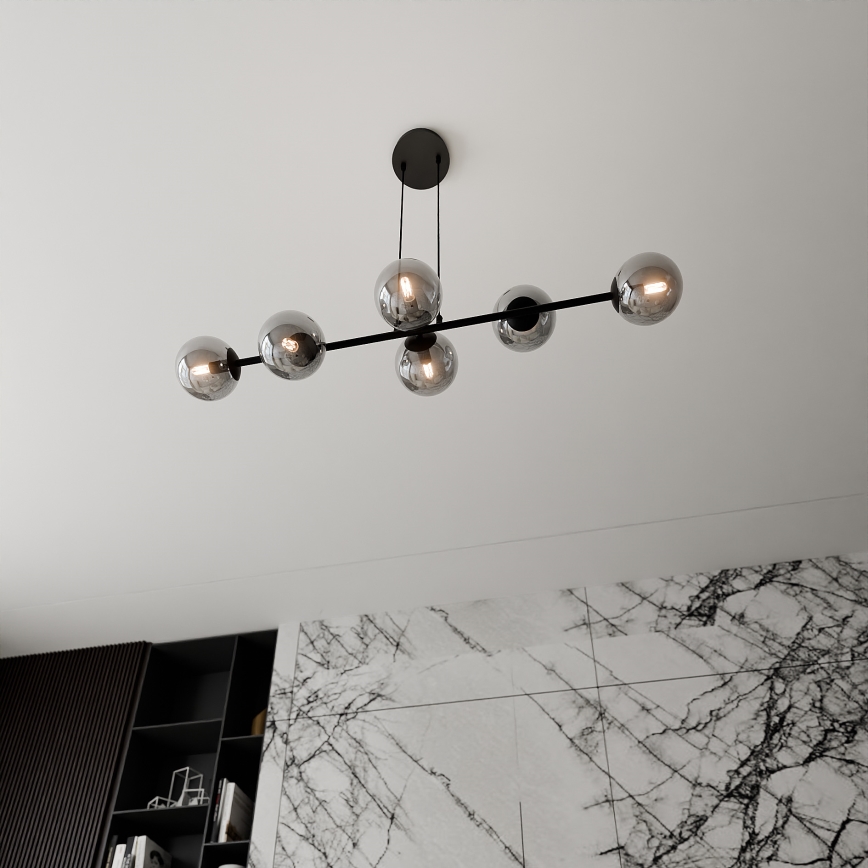 Candeeiro suspenso ROSSI 6xE14/10W/230V preto/cinzento