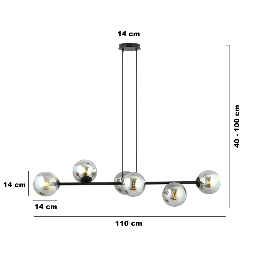 Candeeiro suspenso ROSSI 6xE14/10W/230V preto/cinzento