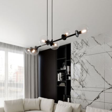 Candeeiro suspenso ROSSI 6xE14/10W/230V preto/transparente