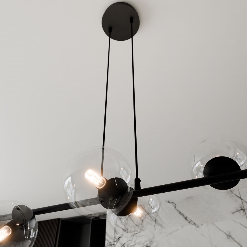 Candeeiro suspenso ROSSI 6xE14/10W/230V preto/transparente