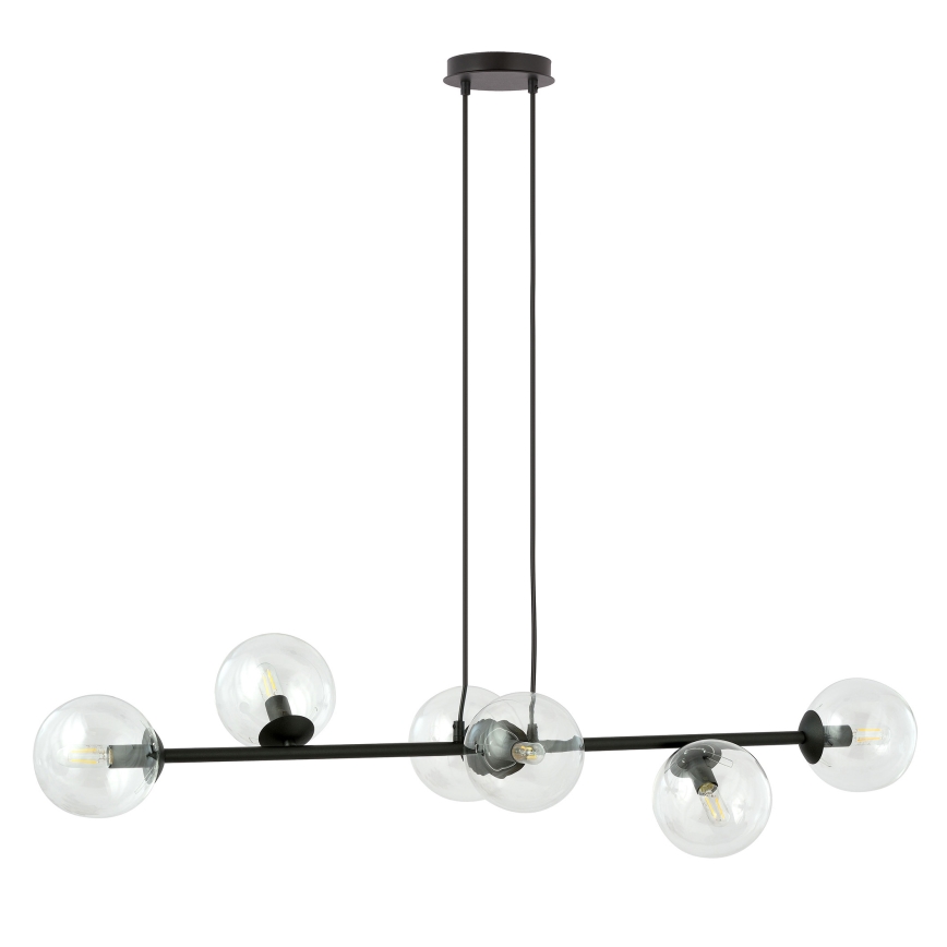 Candeeiro suspenso ROSSI 6xE14/10W/230V preto/transparente