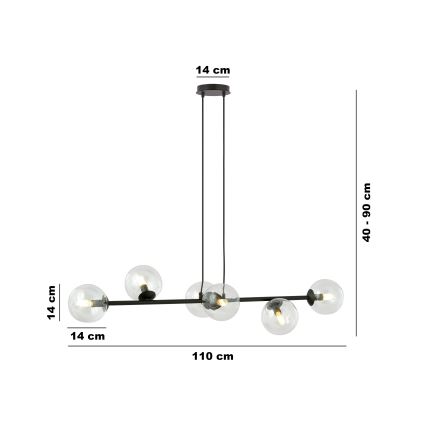 Candeeiro suspenso ROSSI 6xE14/10W/230V preto/transparente