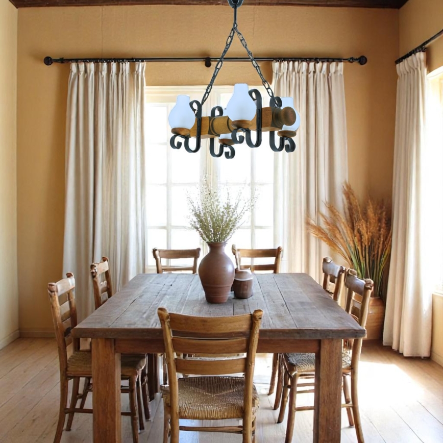 Candeeiro suspenso RUSTIC 4xE14/40W/230V faia - FSC certificado