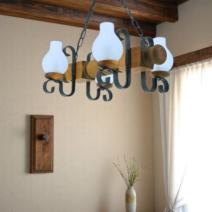 Candeeiro suspenso RUSTIC 4xE14/40W/230V faia - FSC certificado