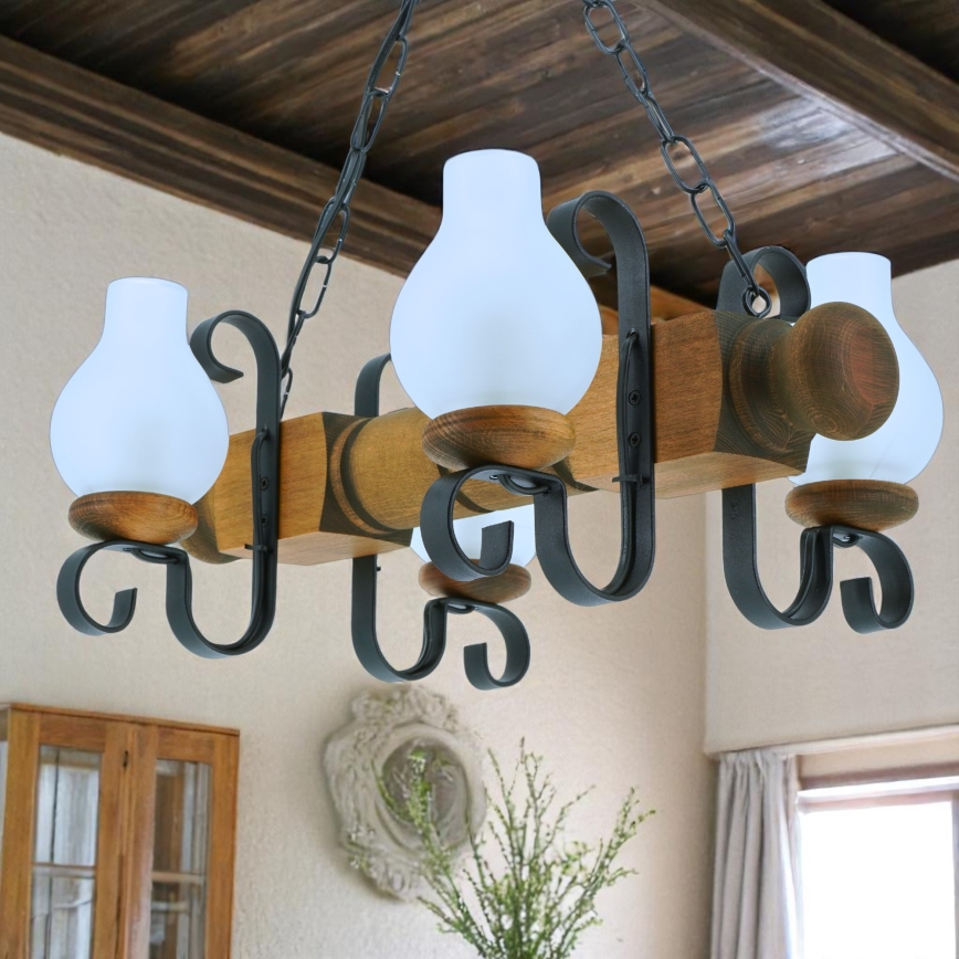 Candeeiro suspenso RUSTIC 4xE14/40W/230V faia - FSC certificado
